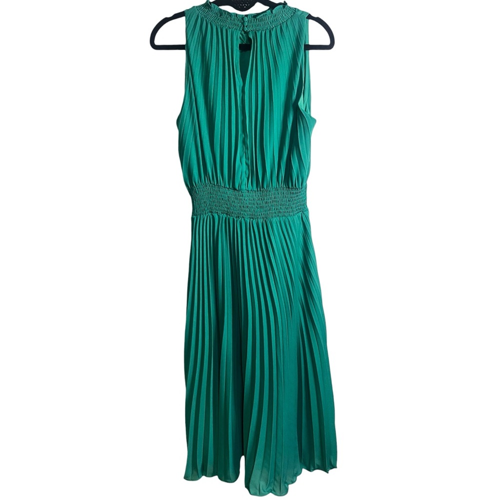 Green Sleeveless Teal Pleated Midi Dress Size Medium Wedding Guest Party Dress - Picture 4 of 6
